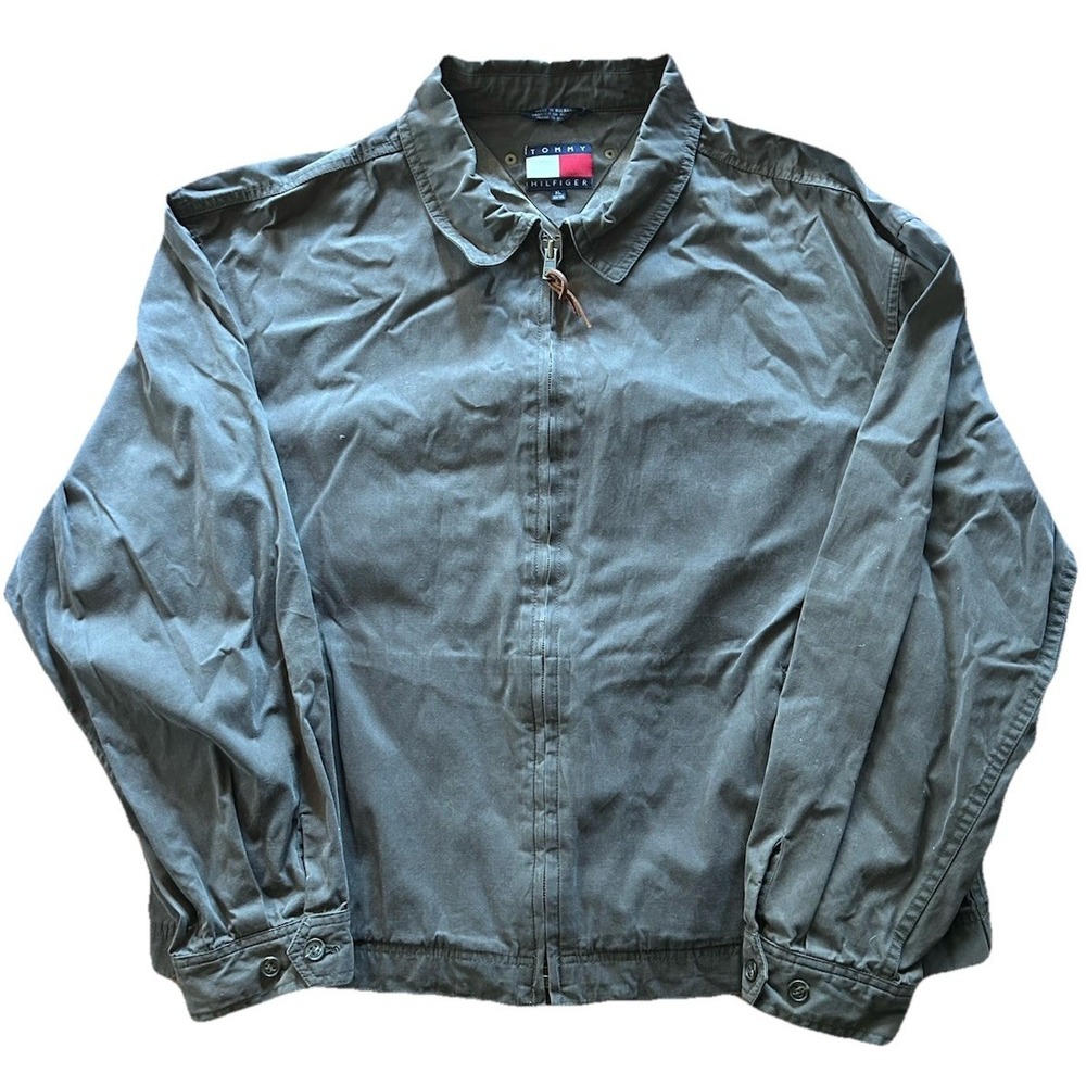 Vintage Tommy Hilfiger Harrington Jacket Mens XL Green Canvas Bomber Loop Collar